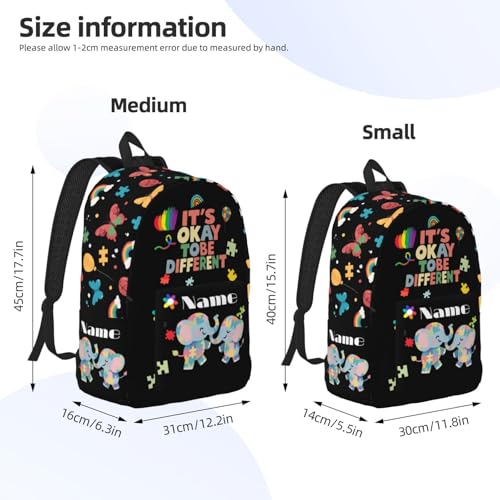 Custom Kids Backpack for Boys Girls - Personalized Colorful Puzzles Toddler School BookBags with Name, Autism Awareness Casual Daypack Travel Laptop Backpacks,Elephant Butterfly3