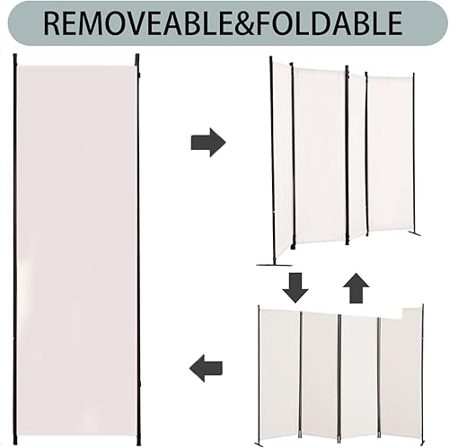 Miniatura 2 de Divisor de habitación, pantalla de privacidad de 4 paneles con 3 pies de soporte, marco de acero portátil con gancho y bucle para el hogar, oficina,