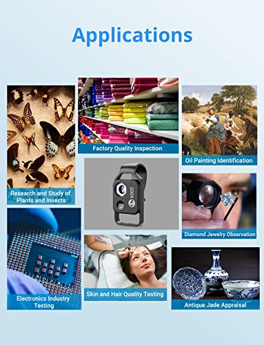 Mini microscópio de bolso para telefone 200X com luz LED/clipe universal, acessórios de câmera de mi