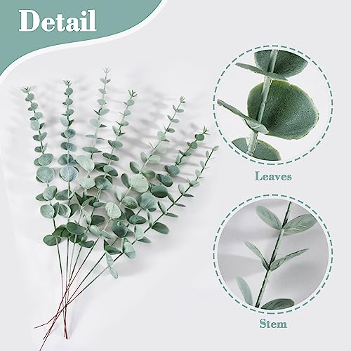 Sukh 24pcs Artificial Eucalyptus Stems - Faux Eucalyptus Branches Decor Fake Eucalyptus Plant hojas de eucalipto artificiales para decoracion Eucalyptus Bouquet Sprigs Leaves Flowe image 4
