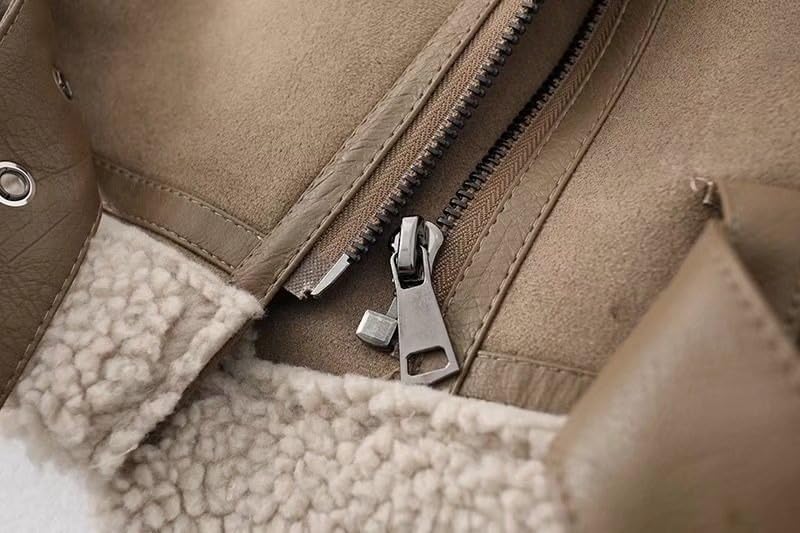 Générique Veste En Cuir Suédé Sherpa pour Femme Veste Aviateur D'Hiver En Polaire Chaude Manteau Doublé Sherpa pour Motard Manteau En Cuir Aviateur D'Hiver À Col En Fourrure Coupe-Vent