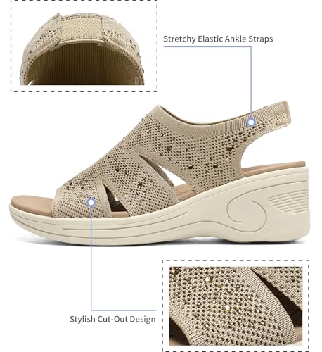 Image of Womens Wedge Sandals Platform Walking Sandals Open Toe Ankle Elastic Strap Casual Comfortable Summer Dressy