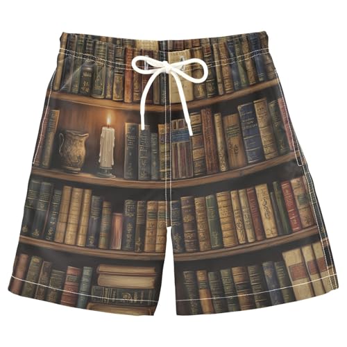 Boys Beach Board Shorts Book Library Retro Swim Trunk Teen Swimwear 8-16Y Multicolor