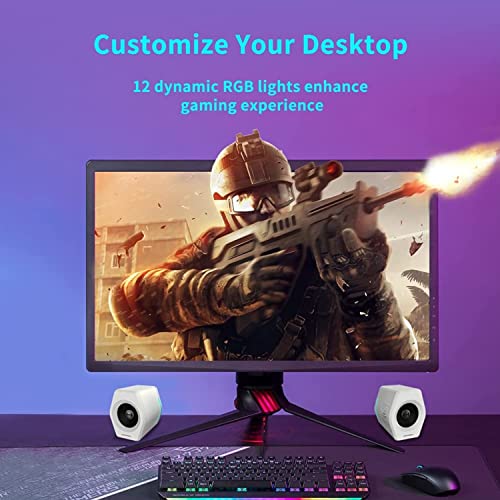 Image of G2000 32W PC Computer Speakers for Gaming Desktop PC Laptop Mac Computer Woofer Speakers Bluetooth USB 3.5mm AUX Inputs RGB Lights Multimedia Speakers White
