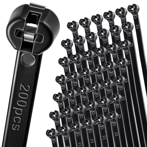 Blulu 15 Inch 200 Pcs Black Zip Tie Cable Tie with Metal Tooth Self Locking