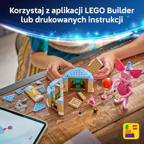 LEGO ǀ Disney Przyjęcie urodzinowe Prosiaczka, zabawka dla 9-latka, zestaw konstrukcyjny z tortem i postacią z Kubusia Puchatka, prezent dla chłopca i dziewczynki, na urodziny lub święta 43305