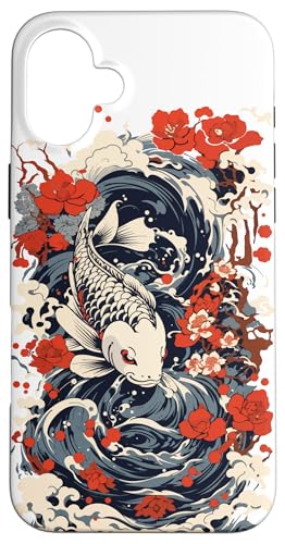 エステティックジャパン 鯉 レトロ浮世絵風アート スマホケース iPhone 16 Plus 用