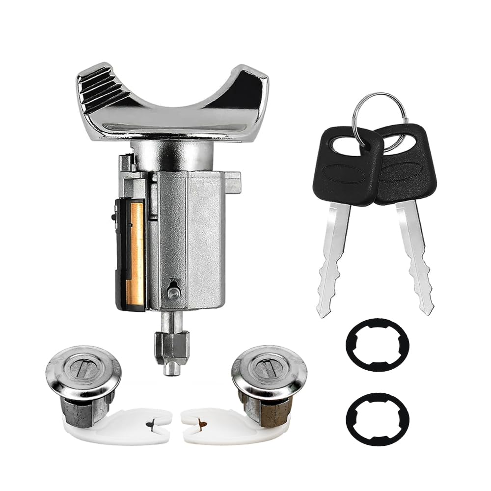Ignition Key Switch Lock Cylinder & 2 Chrome Door Lock Cylinder Two Key Fit for Ford F150/F250/F350 Pickup 1992-1995, E150/250/350 Van 1992-1995, Ranger 1995 & Mercury Grand Marquis