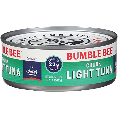 Bumble Bee Chunk Light Tuna In Water, 5 Oz Cans (Pack Of 24) - Wild Caught Tuna - 22G Protein Per Serving - Non-Gmo Project Verified, Gluten Free, Kosher - Great For Tuna Salad & Recipes #TOP2