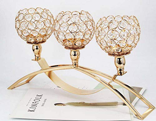 Esharey Actnow Gold Crystal Candle Holders 3 Arms Candlesticks Table Candelabras Candle Centerpieces For Tables For Wedding Home Decor Dinning Room Christmas Decorations For Women #TOP2