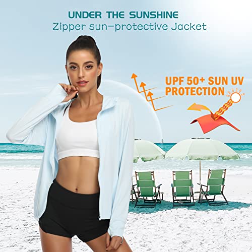 Dayoung Women's Upf 50+ Uv Sun Protection Jacket Full Zip Hoodies Lightweight Hiking Long Sleeve Shirts Outdoor Performance With Pockets Y63-Light Blue-S #TOP4