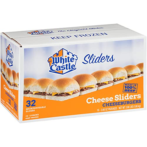 Gourmet Kitchn White Castle Cheese Sliders | Frozen Cheeseburger Sliders - 2 Boxes (3.66oz. 32 ct. Each) Total 64 Cheese Sliders