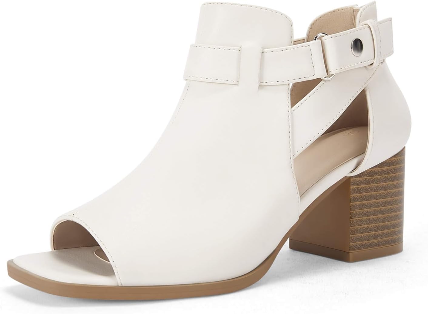 LAICIGO Womens Peep Toe Heels Chunky Heel Booties Open Toe Booty Cutout Dress Shoes with Back Zipper