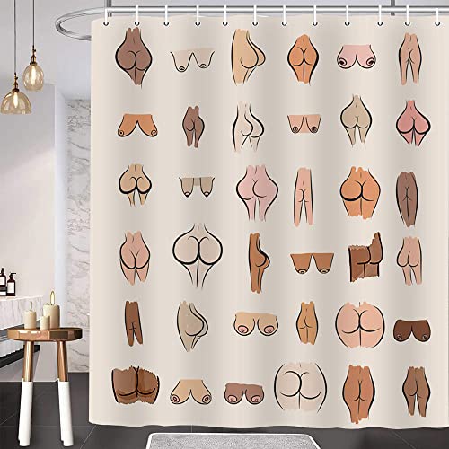 Hajmsug Funny Butt Shower Curtain, Fun Butt Sexy Hilarious Boobs Fabric Shower Curtains Set, White Restroom Art Decor Accessories Waterproof with Hooks 69x70 inch by Hajmsug - Image 2