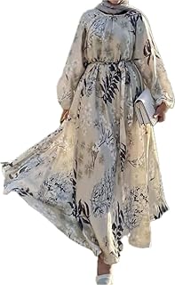 فستان كاجوال ماكسي مصنوع من الساتان برقبة ماندرين، للنساء، تصميم فضفاض، أكمام طويلة، متعدد الألوان، مقاس فور إكس لارج