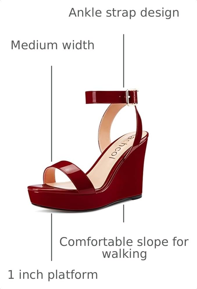 Image of Aachcol Women Platform Wedge Sandals Round Peep Open Toe Ankle Strap Slingback Two-Piece Chunky Block High Heel Dress Shoes Pumps Party Patent 4 Inch
