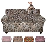 Gdmhy Stretch Loveseat Cover Sofa Slipcover for 2 Cushion Couch,Printed 1-Piece Sofa Cover Furniture Protector Couch with Elastic Bottom for Kids,Dog(Loveseat,A-Round Flower)