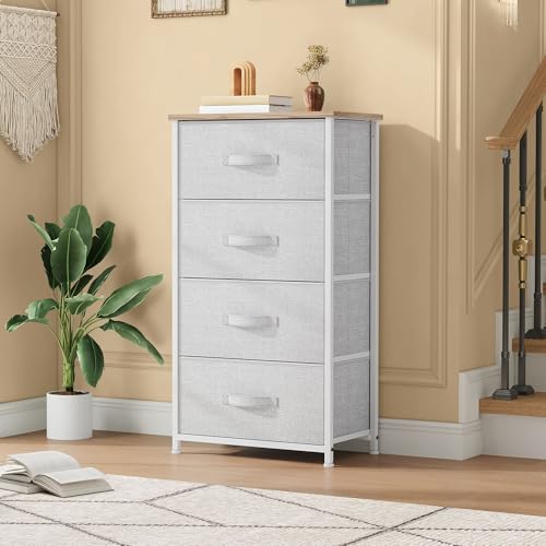 DWVO 4 Drawers Dresser, Dresser for Bedroom, Fabric Storage Tower, Chest of Drawers, Organizer Unit for Closets, Living Room