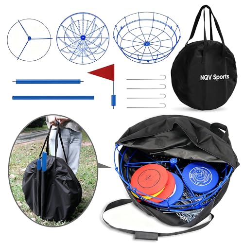 Disc Golf Basket,Heavy Duty 24 Chain Portable Target with 6pcs Disc Golf Discs and Transit Bag, Blue
