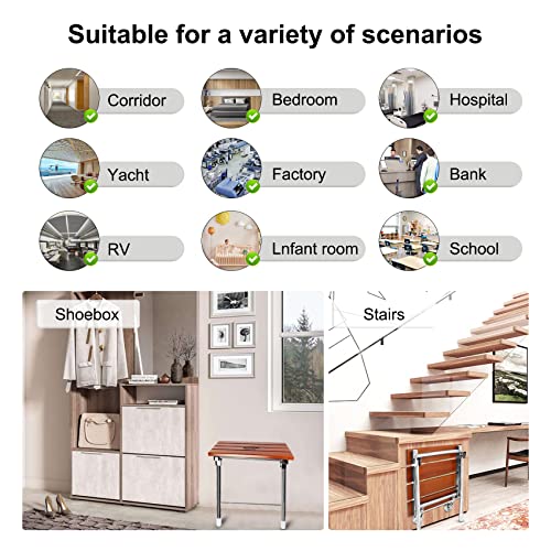 Teak Folding Shower Seat Wall Mounted With Legs,Fold Down Shower Bench For Small Shower Space, Home Care Wpc Stool For Inside Shower,Pregnants-Maximum Load 440Lb (Red Teak Shower Seat) #TOP5