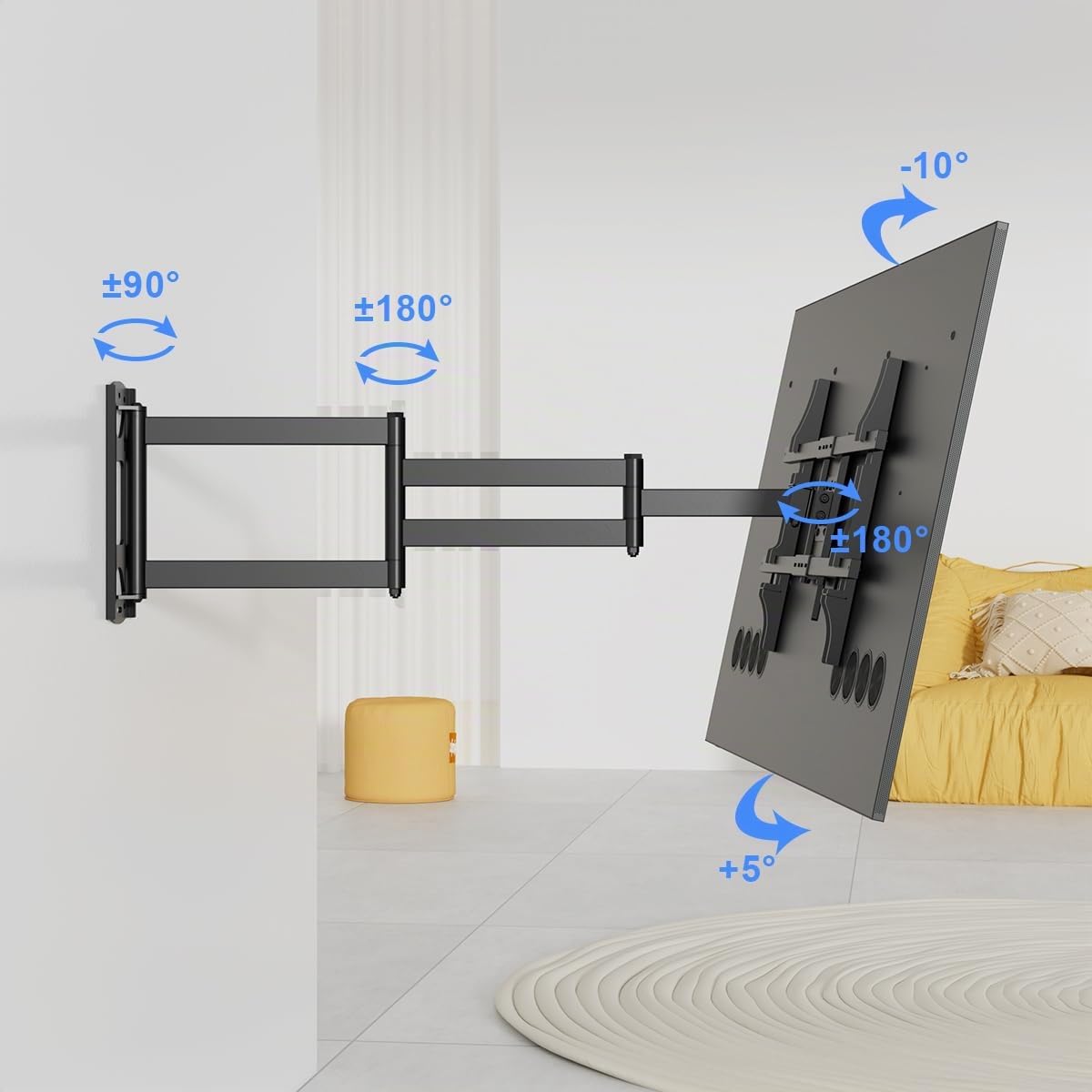 suptek Soporte TV de Pared con Brazo Largo de 101cm: Soporte Monobrazo para Esquina, 32-75 Pulgadas, Giro de 90° e Inclinación, VESA 600x400, Carga 40kg, MA1075L