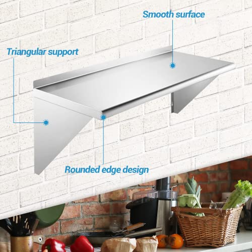 Chingoo Stainless Steel Shelf 12" X 24" - 2 Pack 250 Lb Wall Mounted Commercial Stainless Steel Shelves Metal Shelving For Restaurant, Bar, Utility Room, Kitchen And Garage #TOP4