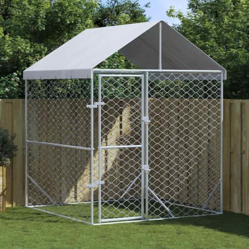 Genérico Perrera de Exterior con toldo Acero galvanizado Plata 2x2x2,5 m,Producto para Mascotas y Animales,Productos para Mascotas,Productos para Perros,Casetas y cercados para perros-153675
