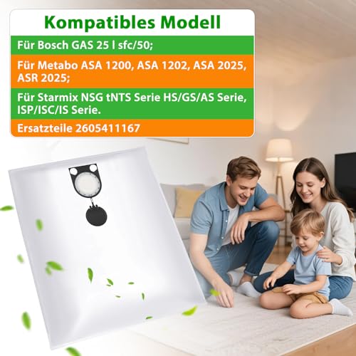 16 Stück Staubsaugerbeutel für Bosch GAS 25 L SFC Professional / 50 VPE SFC, Kompatibel mit Bosch GAS 25 VPE Mehrlagiges Vlies Filterbeutel Ersatzteile 2605411167