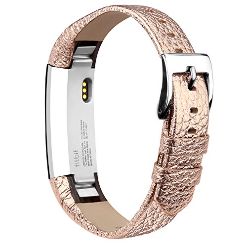 Vancle Fitbit Alta (HR) Band / Fitbit Alta HR 2017 Leather Wristband Adjustable Replacement Accessories Strap with Buckle for Fit bit Alta (Rose Gold)