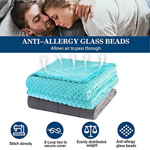 Yescool Weighted Blanket With Removable Cover, Weighted Blanket Queen Size 15Lbs 60"X80" For Adults, Heavy Blanket With Minky Duvet Cover Warm Cozy Thick Throw Blanket Premium Glass Beads (Light Teal) #TOP1