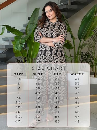 Image of Arayna Women's Pure Cotton Block Printed Ethnic Wear Kurta Set with Palazzo Pants