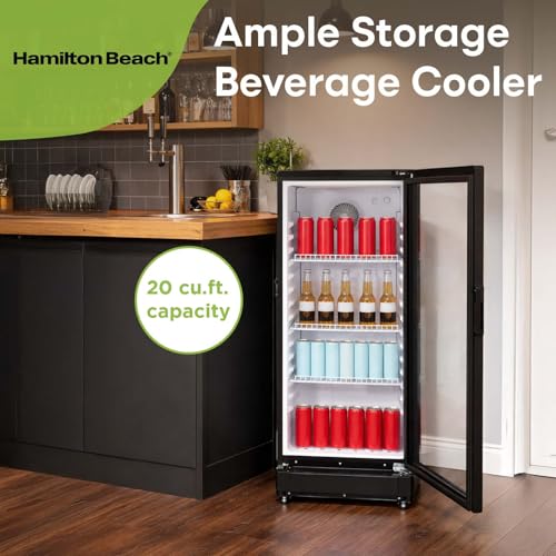 Image of Hamilton Beach, 6.0 Cu. Ft. Commercial Glass Door Display Merchandiser Refrigerator Cooler, ETL, Black