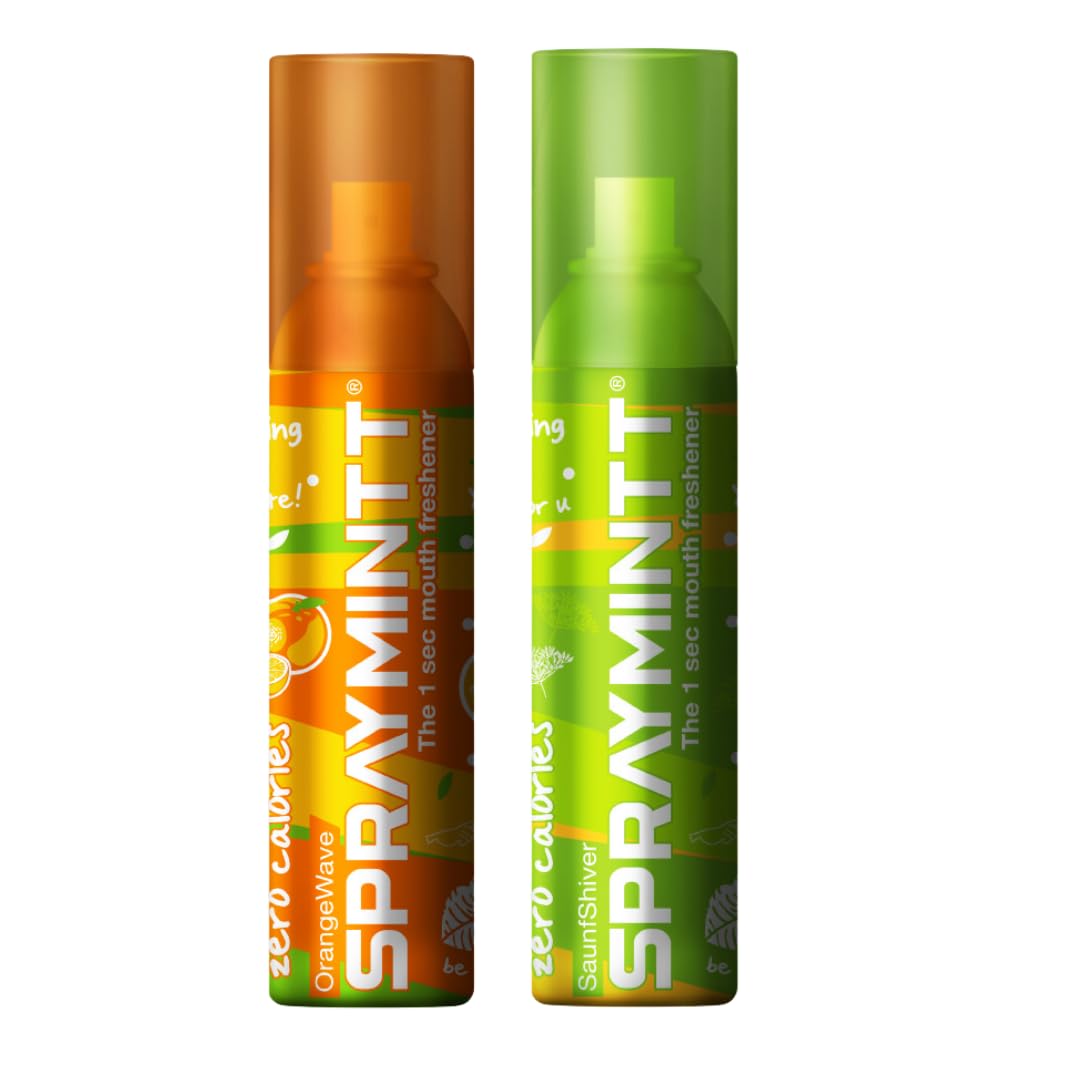 SPRAYMINTTMouth Freshener | 175+ sprays of instant long lasting with Zero Calories Freshness | Orangewave flavour + Saunfshiver flavour | 15g - Combo of 2