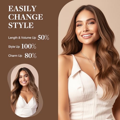 GOO GOO Wire Hair Extensions Human Hair, 2/6/2 Dark Brown with Chestnut Brown Balayage 16inch 95g, Invisible Wire Hair Extensions with Transparent, Seamless Fish Line Hairpiece