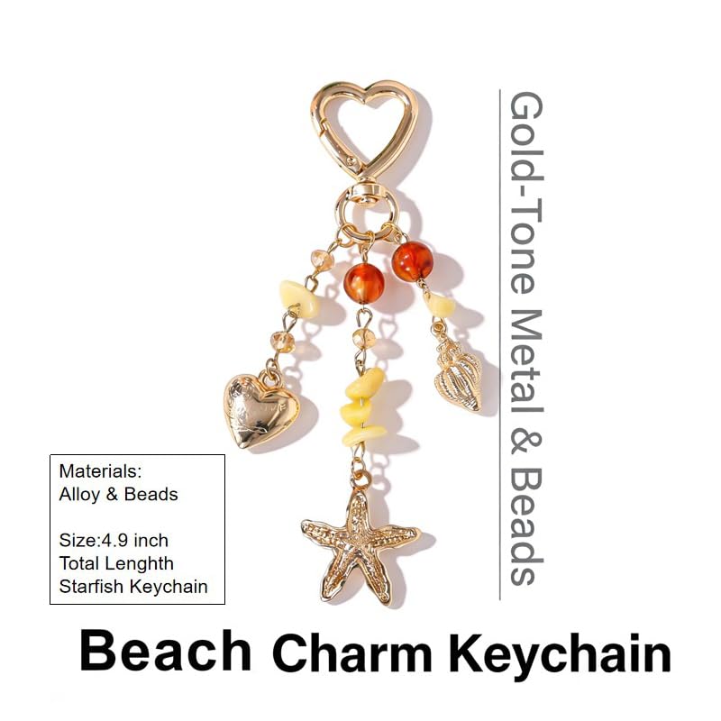 Image of Gold Keychain Sun Starfish Bag Charms for Purse Handbag Backpack Tote Bags Decor Accessories