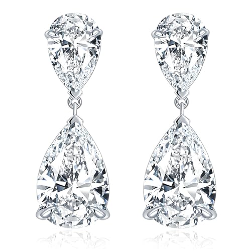 Telazun Teardrop Dangle Earrings for Women, Cubic Zirconia 925 Sterling Silver Post Drop Earrings for Wedding Brides Bridesmaid, 6CT CZ Pear Cut Simulated Diamond Engagement Jewelry Gifts