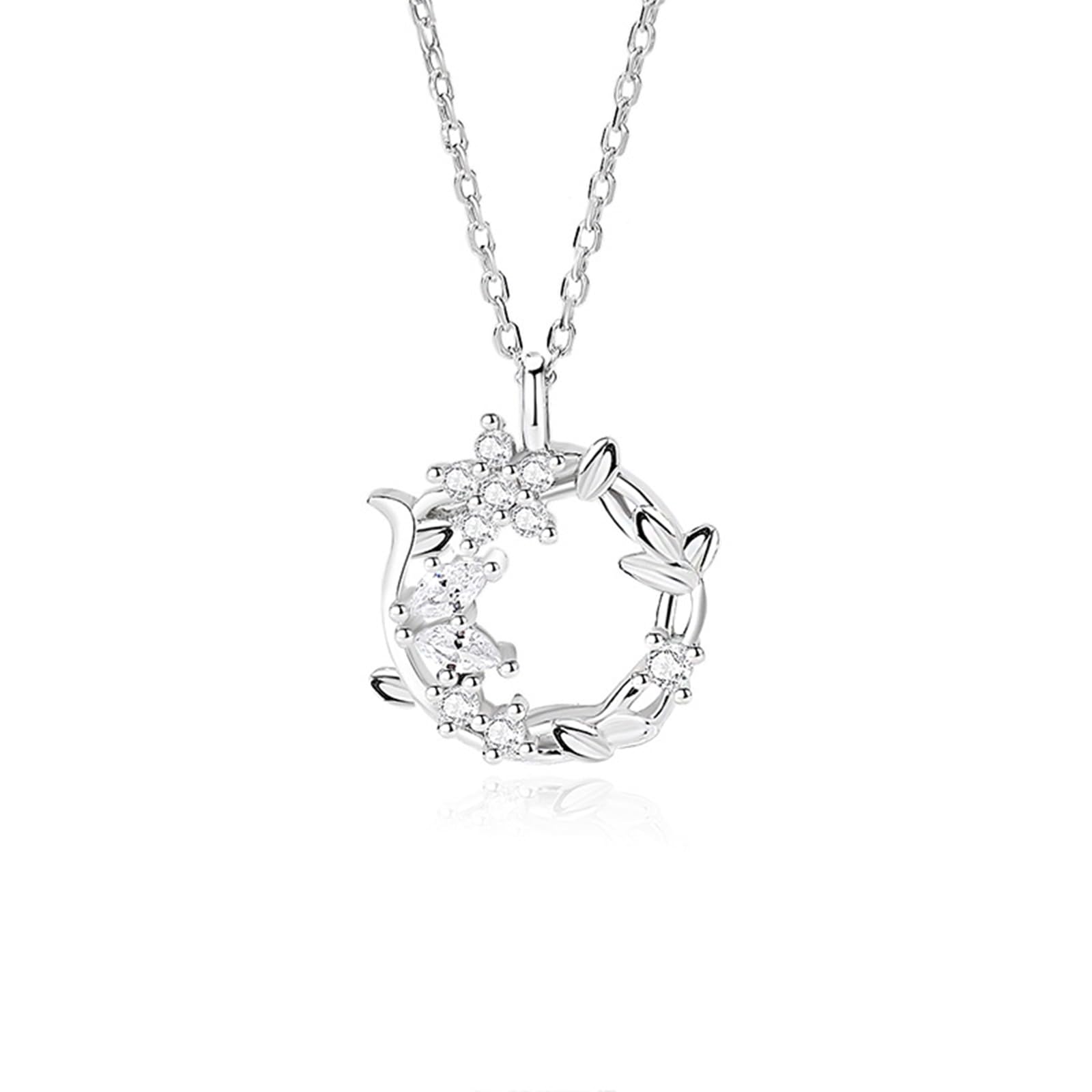 9K Weißgold Halskette Damen, Lab Grown Diamant Kranz Anhänger Halskette Echt Gold AU375