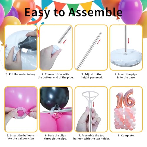 Image of Balloon Arch Kit Balloon stand - Set of 6 Adjustable 7 Feet Balloon Arch Stands with Bases for Floor, Tall Balloon Tower Pillar Assembly Kit for Birthday, Party Decorations