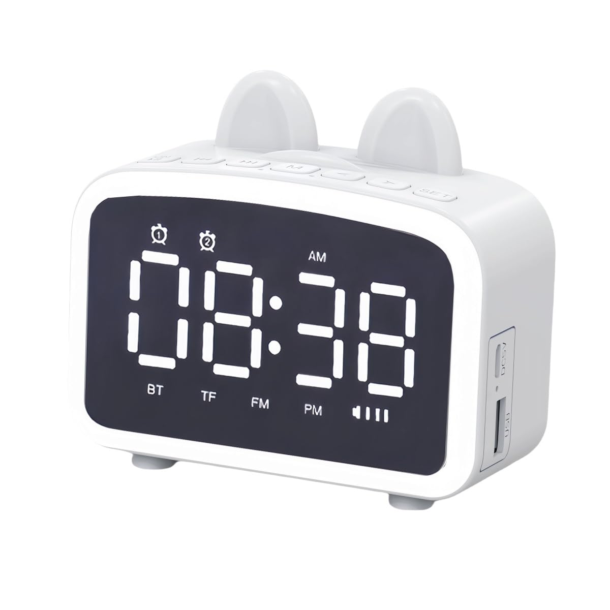 Sveglia Bluetooth con radio, orologi digitali con altoparlante Bluetooth, sveglia da comodino, luce notturna, lettore musicale con scheda TF, regalo per amici/bambini (WH)