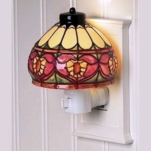 Heart Craftsman Style Stained Glass Look 4 inch Ceramic Plug-in Nightlight