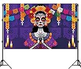 Nepnuser Day of The Dead Photo Booth Backdrop Dia De Los Muertos Decor Halloween Decoration Mexican Sugar Skull Background Banner for Wall-5.9x3.6ft