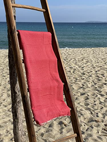 Fouta Tunisienne - Serviette de Plage - 100x200cm Nid d'abeille Uni Rouge 100% Coton