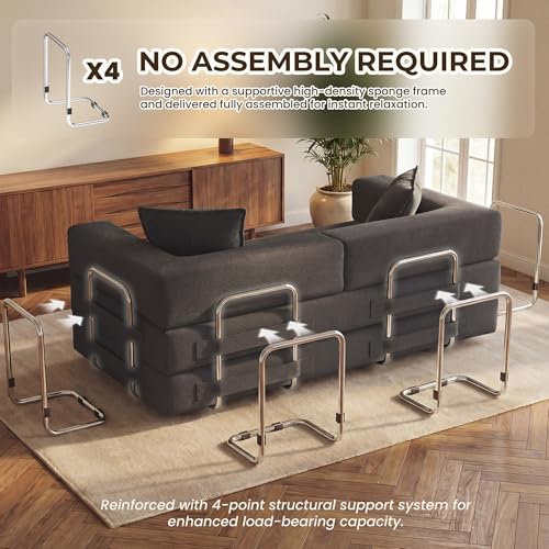 Image of GRUSIGN 78 Inch Convertible Sofa Bed, 5-in-1 Futon Sofa Bed Pull Out Couch, Boneless Couch Bed for Living Room, Corduroy Boneless Couches for Bedroom, Apartment, No Assembly Sleeper Sofa Bed, Gray