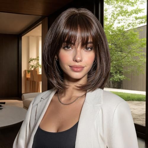 Stardrop Short Straight Brown Bob With Full Bangs Human Hair