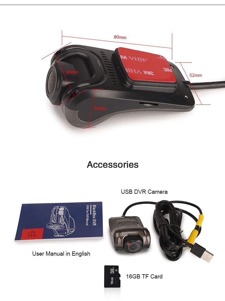ERISIN HD 1080P 150° Grandangolo Mini Dashcam Auto Dashcam USB Impermeabile Registratore DVR Auto DVR Visione notturna Telecamera frontale per Android Autoradio CD Player