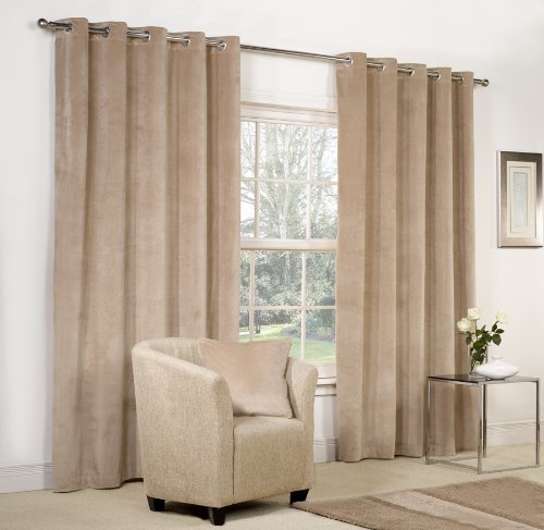 Mesola Mid Beige Velvet Ring Top/Eyelet Curtains 46" x 54" - Fully Lined