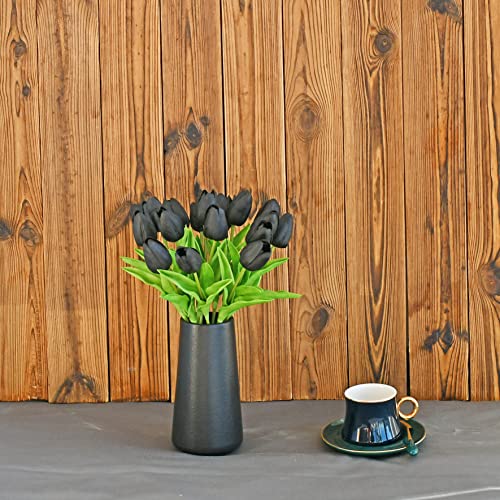 Image of ONLY ART Artificial Black Tulips 20 Pcs - 13.5 Inch PU Faux Flowers with Bendable Stems for Home Decor, Wedding Centerpieces, DIY Floral Arrangements, New Year and Valentine's Day