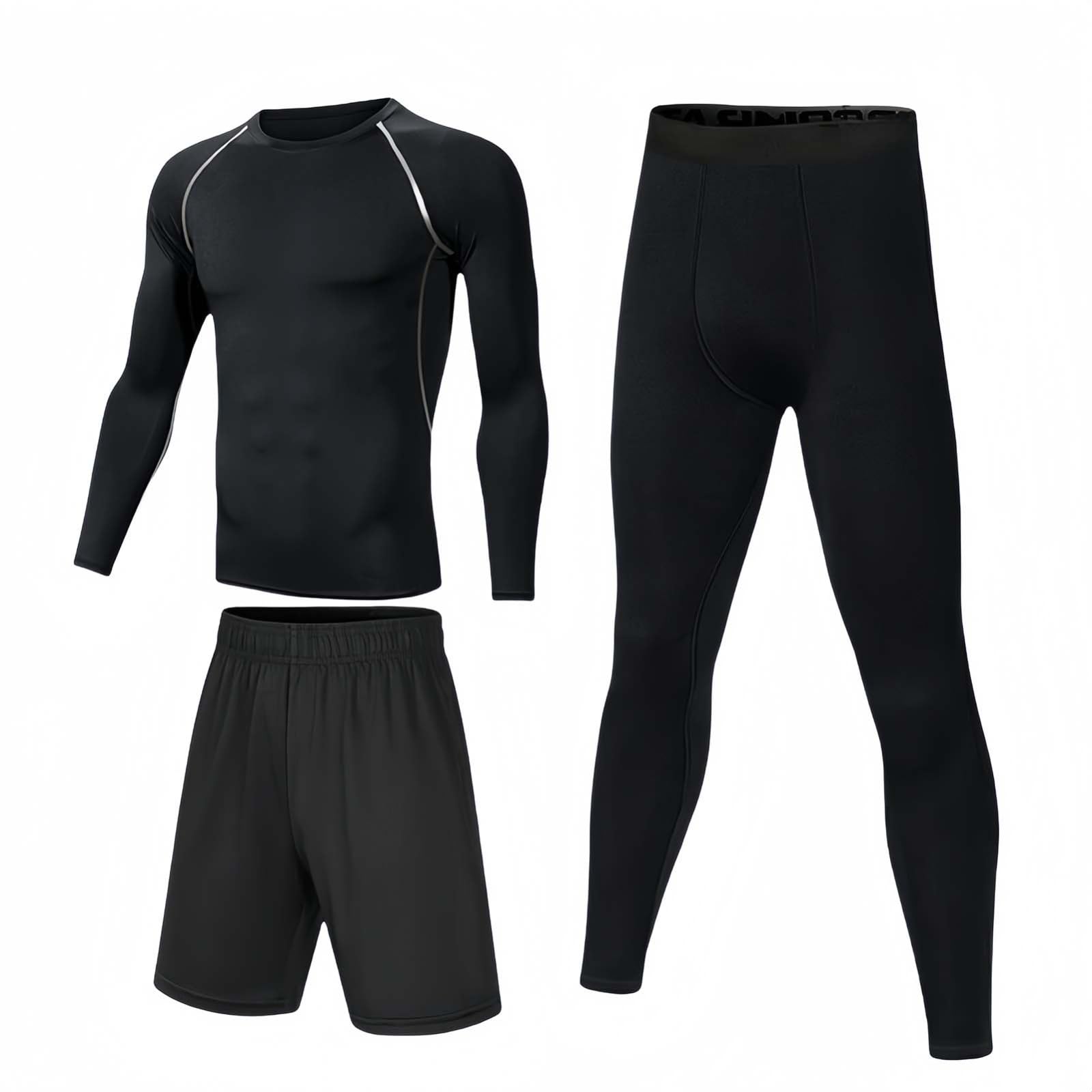 Sportswear3 sztuki garnitur męskie koszulki sportowe fitness dres zestaw szybkoschnące spodnie czarne spodnie treningowe dres męski strój sportowy C, XL (130-150)