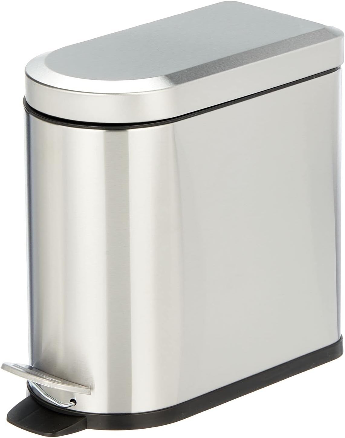 mDesign Small 1.3 Gallon Stainless Steel Metal Step Trash Can Garbage Bin for Bathroom, Bedroom, Home Office, D-Shape Trashcan with Foot Pedal/Lid, Removable Liner Bucket with Handles, Brushed/Chrome