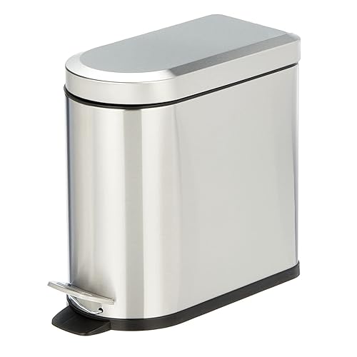 Miniatura 7 de mDesign Cubo de basura pequeño de acero inoxidable de 2.6 galones con escalón de metal para baño, dormitorio, oficina en casa, cubo de basura en